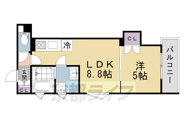京阪電気鉄道京阪線 牧野駅 徒歩14分 3階建 築1年(1LDK/1階)の間取り写真