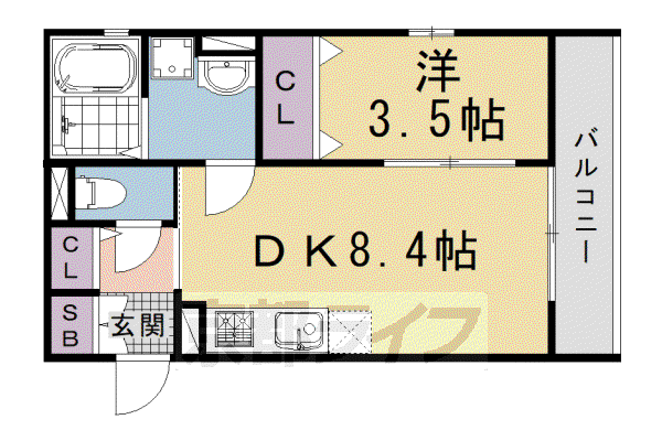 近鉄京都線 近鉄丹波橋駅 徒歩3分 3階建 築1年(1DK/1階)の間取り写真