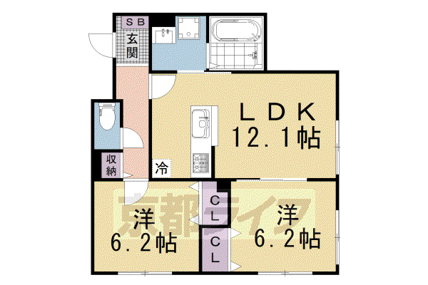 京都市東西線 東野駅(京都) 徒歩4分 2階建 新築(2LDK/1階)の間取り写真