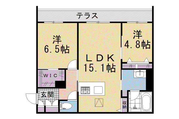 片町線 西木津駅 徒歩8分 2階建 新築(2LDK/1階)の間取り写真