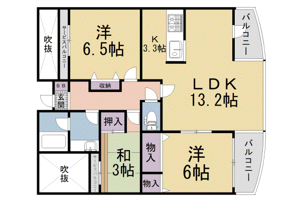 京阪電気鉄道京阪線 樟葉駅 徒歩10分 4階建 築36年(3LDK/4階)の間取り写真
