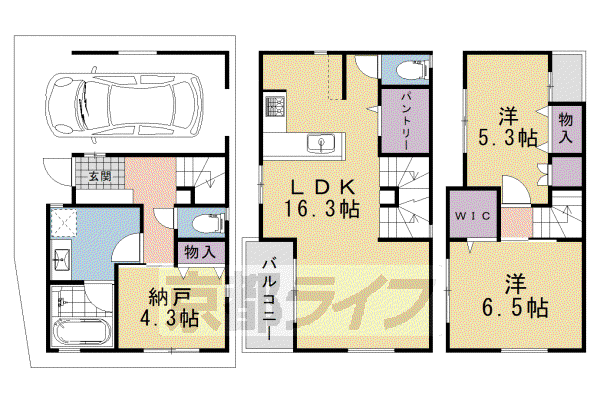 京都市烏丸線 北大路駅 徒歩19分 3階建 築3年(2SLDK)の間取り写真