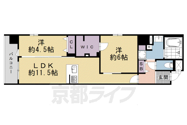 阪急電鉄京都線 烏丸駅 徒歩9分 5階建 新築(2LDK/5階)の間取り写真
