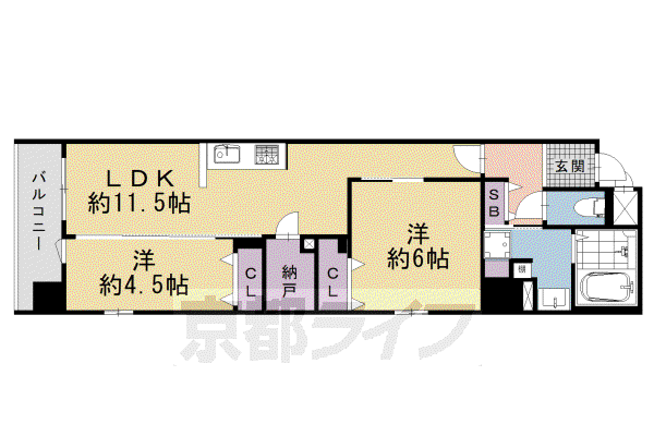 阪急電鉄京都線 烏丸駅 徒歩9分 5階建 新築(2LDK/3階)の間取り写真