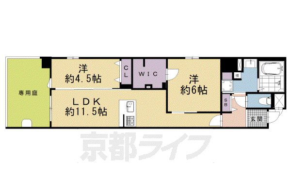 阪急電鉄京都線 烏丸駅 徒歩9分 5階建 新築(2LDK/1階)の間取り写真