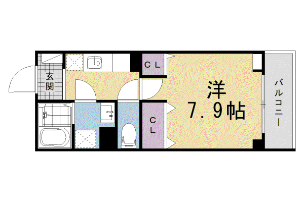 京福北野線 北野白梅町駅 徒歩17分 5階建 新築(1K/3階)の間取り写真