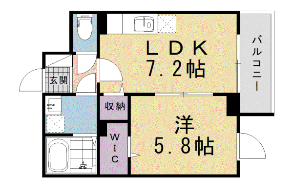 京福北野線 北野白梅町駅 徒歩17分 5階建 新築(1DK/2階)の間取り写真