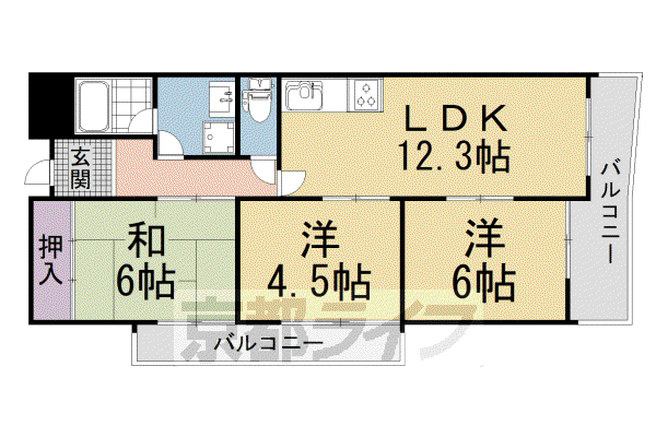 片町線 津田駅 徒歩10分 5階建 築34年(3LDK/3階)の間取り写真