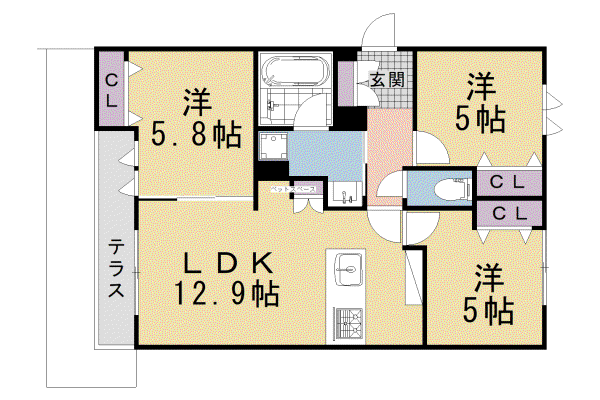 京都市烏丸線 北山駅(京都) 徒歩6分 2階建 新築(3LDK/1階)の間取り写真