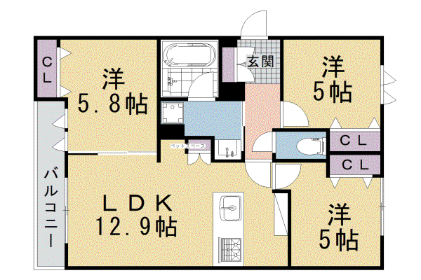 京都市烏丸線 北山駅(京都) 徒歩6分 2階建 新築(3LDK/2階)の間取り写真