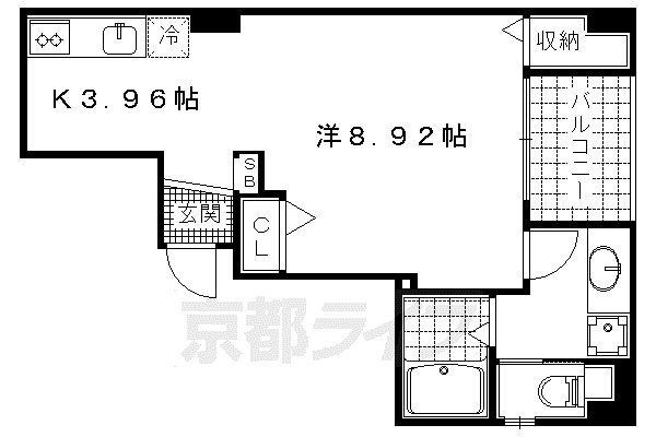京都市烏丸線 烏丸御池駅 徒歩7分 5階建 築7年(1K/2階)の間取り写真
