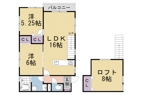 サンシャイン唐崎(2LDK/2階)の間取り写真
