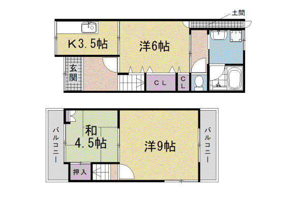 近鉄京都線 小倉駅(京都) 徒歩4分 2階建 築61年(3K)の間取り写真