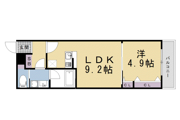 京都市東西線 二条駅 徒歩16分 4階建 築1年(1LDK/2階)の間取り写真