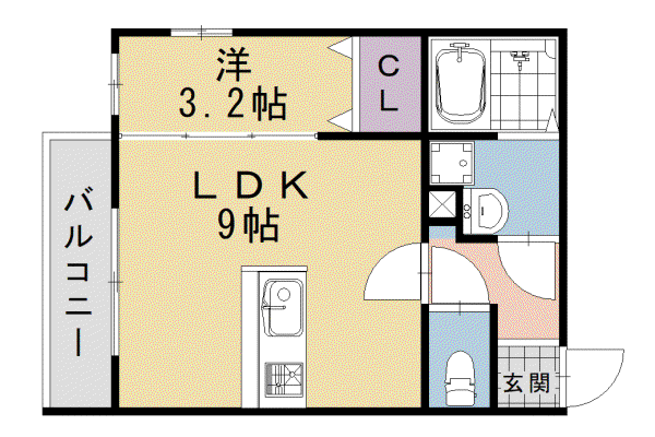 レーブ亀岡(1LDK/3階)の間取り写真