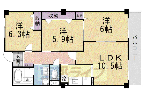 プリムヴェール(3LDK/3階)の間取り写真