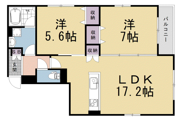 京都市烏丸線 烏丸御池駅 徒歩4分 5階建 新築(2LDK/3階)の間取り写真