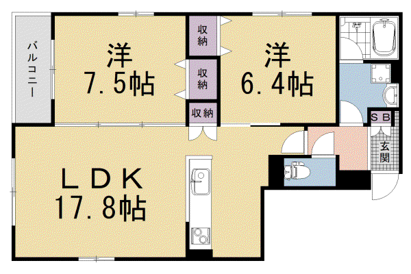 京都市烏丸線 烏丸御池駅 徒歩4分 5階建 新築(2LDK/3階)の間取り写真
