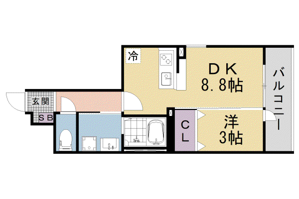 京都市東西線 椥辻駅 徒歩3分 5階建 新築(1DK/3階)の間取り写真