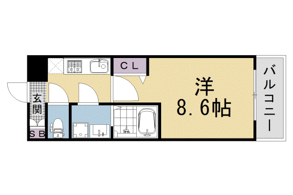 京都市東西線 太秦天神川駅 徒歩9分 5階建 新築(1K/4階)の間取り写真