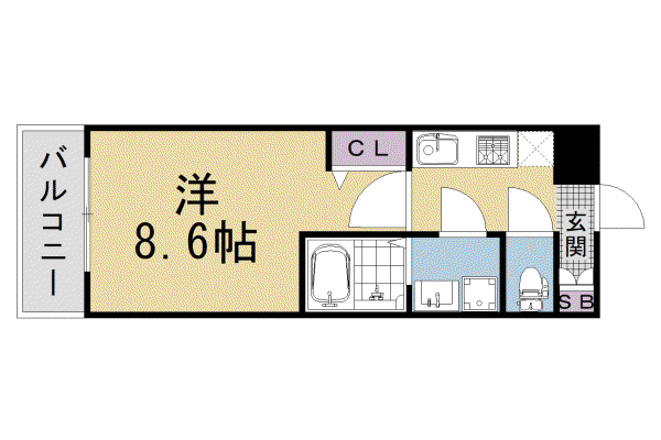 京都市東西線 太秦天神川駅 徒歩9分 5階建 新築(1K/2階)の間取り写真