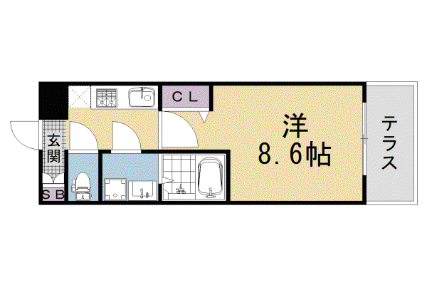 京都市東西線 太秦天神川駅 徒歩9分 5階建 新築(1K/1階)の間取り写真