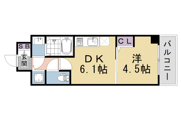 京都市東西線 太秦天神川駅 徒歩9分 5階建 新築(1DK/2階)の間取り写真