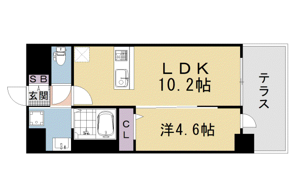 京都市東西線 太秦天神川駅 徒歩9分 5階建 新築(1LDK/1階)の間取り写真
