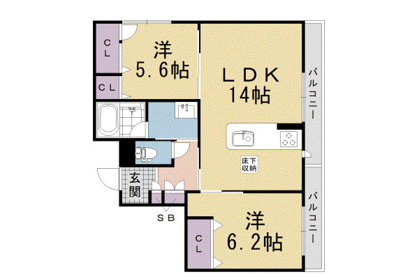 京阪電気鉄道京阪線 丹波橋駅 徒歩2分 2階建 新築(2LDK/2階)の間取り写真