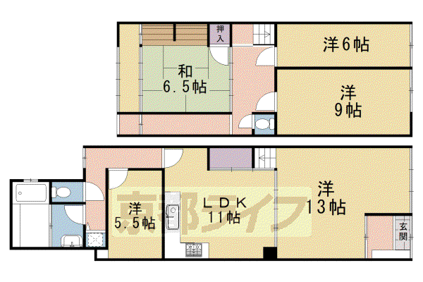 京都市烏丸線 北大路駅 徒歩8分 2階建 築51年(5LDK)の間取り写真