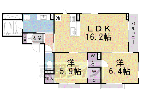 フロンテージ堺町御門(2LDK/2階)の間取り写真