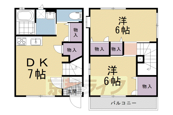 京福北野線 北野白梅町駅 徒歩11分 2階建 築17年(2DK)の間取り写真