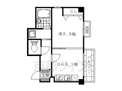 山陰本線 二条駅 徒歩10分 6階建 築38年(1DK/6階)の間取り写真
