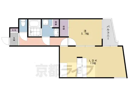 阪急電鉄嵐山線 松尾大社駅 徒歩15分 4階建 築35年(1LDK/4階)の間取り写真