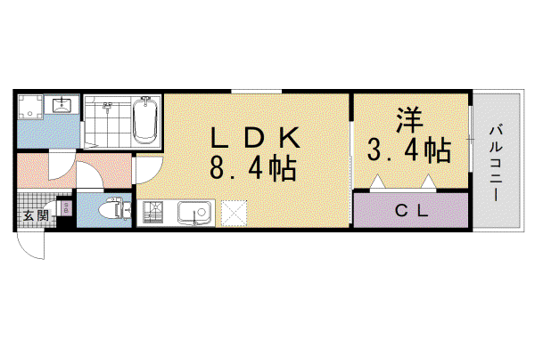 ジーメゾン京都九条ミオリア(1LDK/3階)の間取り写真