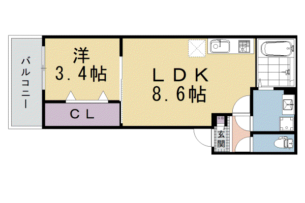ジーメゾン京都九条ミオリア(1LDK/2階)の間取り写真