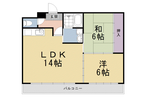 山陰本線 太秦駅(ＪＲ) 徒歩2分 3階建 築31年(2LDK/2階)の間取り写真