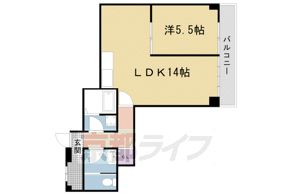 京都市東西線 太秦天神川駅 徒歩9分 7階建 築38年(1LDK/2階)の間取り写真