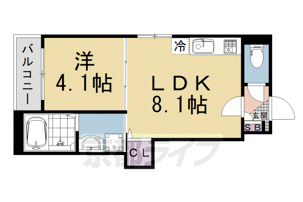 山陰本線 花園駅(京都) 徒歩12分 3階建 築1年(1LDK/1階)の間取り写真