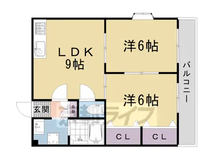 阪急電鉄京都線 西京極駅 徒歩4分 4階建 築36年(2LDK/2階)の間取り写真