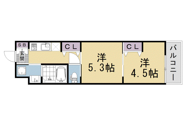 阪急電鉄京都線 西京極駅 徒歩12分 5階建 築1年(2K/2階)の間取り写真