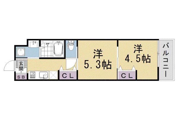 阪急電鉄京都線 西京極駅 徒歩12分 5階建 築1年(2K/1階)の間取り写真