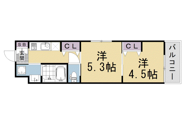 阪急電鉄京都線 西京極駅 徒歩12分 5階建 築1年(2K/3階)の間取り写真