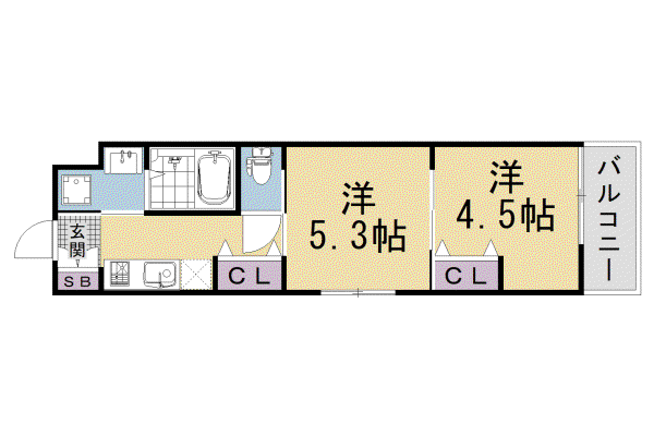 阪急電鉄京都線 西京極駅 徒歩12分 5階建 築1年(2K/1階)の間取り写真