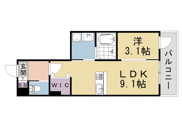阪急電鉄京都線 西京極駅 徒歩12分 5階建 築1年(1LDK/1階)の間取り写真