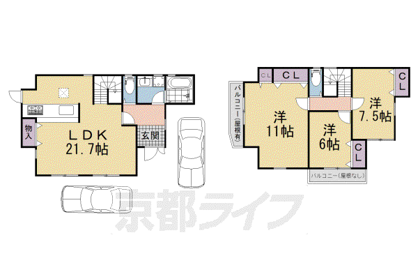 片町線 大住駅 徒歩20分 2階建 新築(3LDK)の間取り写真
