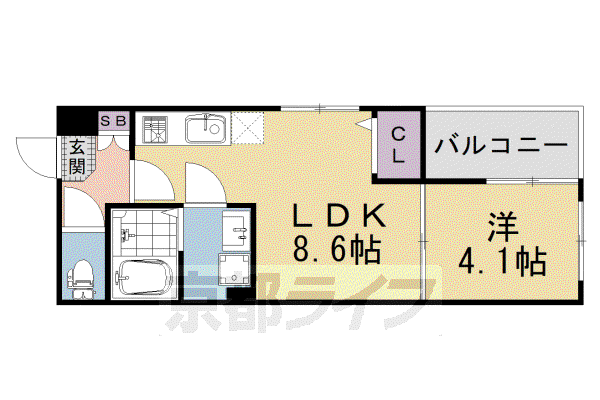 京都市東西線 太秦天神川駅 徒歩9分 3階建 新築(1LDK/1階)の間取り写真