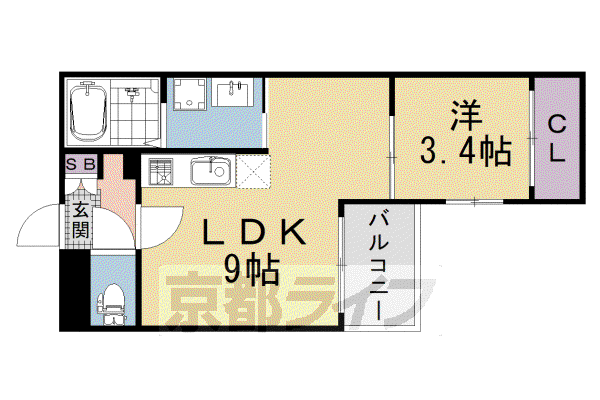 京都市東西線 太秦天神川駅 徒歩9分 3階建 新築(1LDK/2階)の間取り写真
