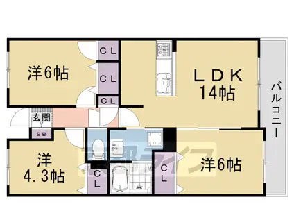 阪急電鉄京都線 西院駅(阪急) 徒歩13分 6階建 築23年(3LDK/3階)の間取り写真