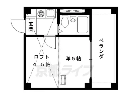 阪急電鉄京都線 西院駅(阪急) 徒歩4分 5階建 築34年(1K/5階)の間取り写真